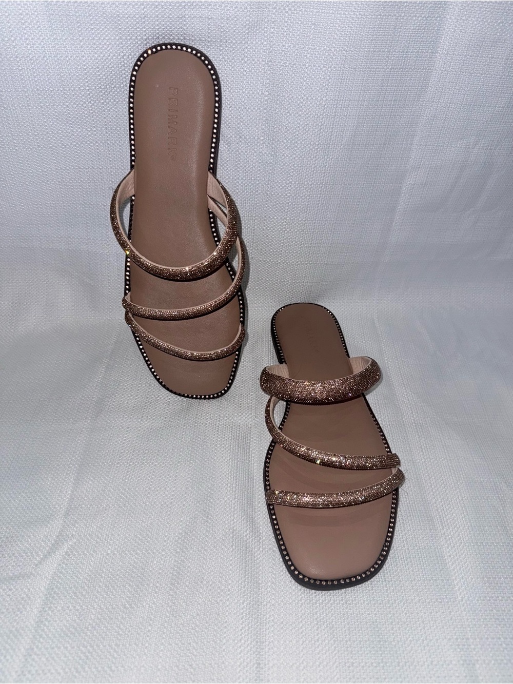 Primark Glitter Triple-Strap Slide Sandals in Rose Gold